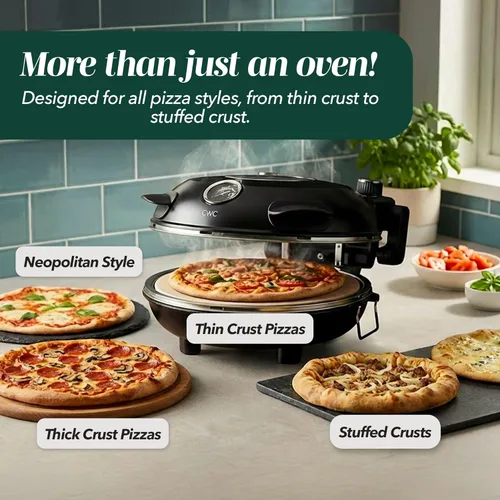 Miniatura 4 de Horno de Pizza Eléctrico de Encimera Cook With Color – Pizzero para Pizzas Crujientes de Encimera, Calienta hasta 800˚F, Piedra Cerámica de 12 Negro