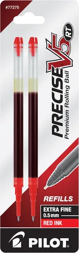 PILOT Precise V5 RT - Recambio de tinta líquida para bolígrafos retráctiles, punta extrafina (0.5 mm), tinta color rojo, paquete de 2 unidades