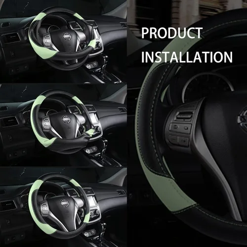 Miniatura 7 de Funda de cuero para volante de auto, protector antideslizante para volante de auto de cuero de microfibra transpirable, ajuste universal
