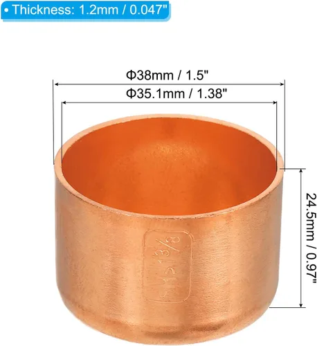 Miniatura 2 de PATIKIL Tapa de tubo de cobre ID de 1.382 in (1,38 pulgadas), tapa de ajuste de cobre, conexión de soldadura para fontanería, climatización y aire