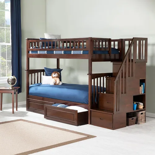 Miniatura 10 de Cama Atlantic Furniture tipo litera con escalera Columbia y cajones de cama en panel elevado, Madera, Blanco