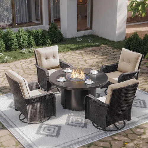 Miniatura 93 de Kurapika juego de muebles de patio 4 piezas de mimbre al aire libre, sillas de ratán, juego informal con mesa de café, juego de bistró con mecedora