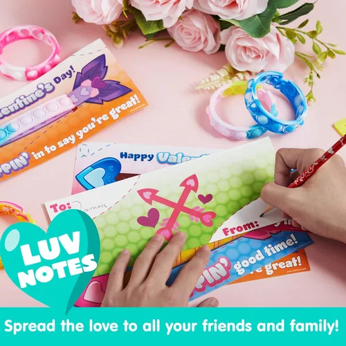 Miniatura 5 de JOYIN Paquete de 28 tarjetas de regalo para el día de San Valentín con pulsera Pop Fidget, juguete para ansiedad de burbujas para reventar, pulsera