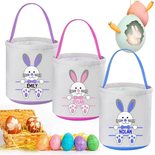 Miniatura 7 de Cestas de Pascua personalizadas para niños y niñas, paquete de 2, cesta de conejo de Pascua Touber para regalos, cesta de Pascua personalizada con 2