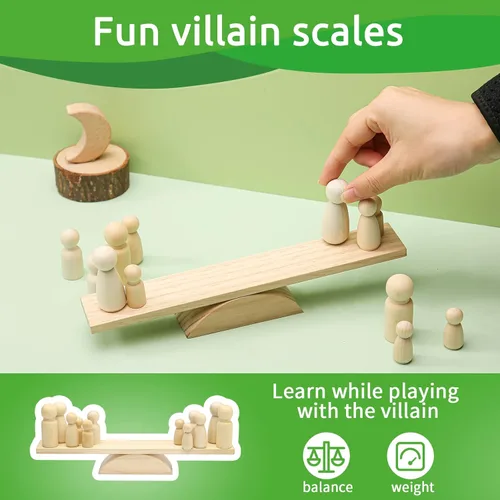 Miniatura 5 de Juguetes de madera para bebés, juguetes de conteo de equilibrio, juegos de matemáticas, muñecas de madera sin terminar, aprendizaje preescolar