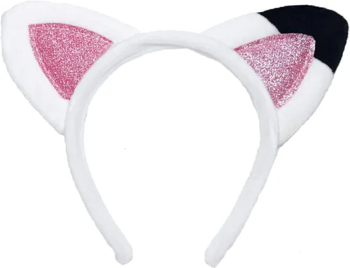 Atvscay Diadema de orejas de gato, diadema de orejas de gato, aro de franela brillante para niña, disfraz de Halloween para fiesta de casa de muñecas