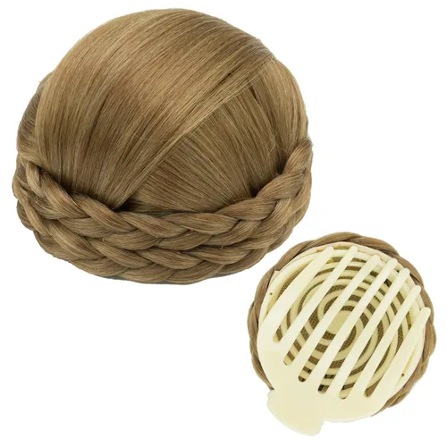 Miniatura 13 de IMISSU Trenzado Chignon Dancer Hair Donut Hairpieces Scrunchie Claw Hair Moño Updo para bodas y fiestas (M3 rubio ceniza)