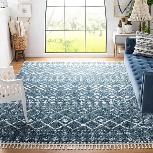 Miniatura 15 de SAFAVIEH Berber Fringe Shag Collection - Alfombra decorativa de 2 pies 2 pulgadas x 4 pies, color crema y azul, diseño, no desprende pelusa