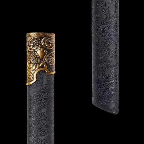 Miniatura 6 de Hoja de acero al carbono recta hecha a mano con patrón fresco chino Tang Dao Dragon Sword Dorado