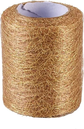 Miniatura 9 de KISSITTY 1 rollo/20 yardas de tela de telaraña de oro negro de 2.953 in, rollo de tela de malla de tul con agujero grande para falda, pompones