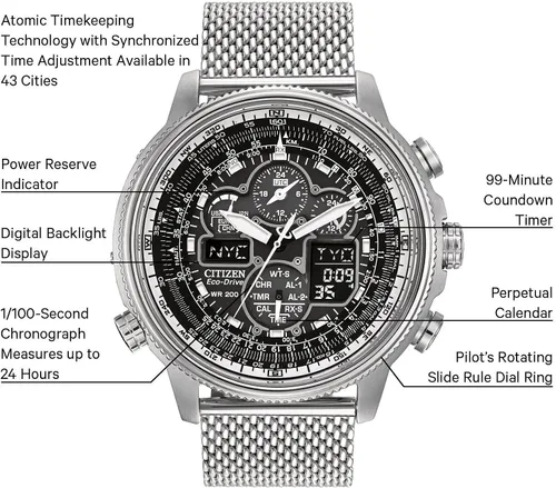 Miniatura 6 de Citizen Men's Promaster Navihawk A-T Eco-Drive Pilot Watch, Atomic Timekeeping, Chronograph, Power Reserve Indicator, Luminous Hands and Markers