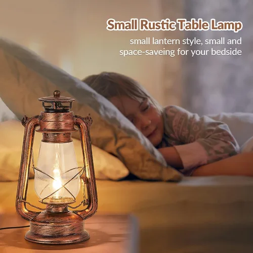 Miniatura 5 de NOXARTE Lámpara de mesa rústica con diseño de farol antiguo enchufable, luz nocturna perfecta para dormitorio, sala de estar, 15 pulgadas de alto x