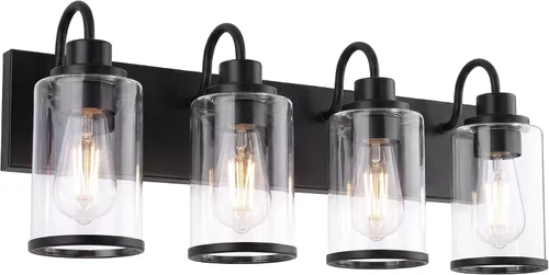 Miniatura 14 de Beionxii BX-VL01BG-3CG - Lámpara de tocador de baño, 3 lámparas doradas claras con pantalla de cristal transparente, accesorios de iluminación