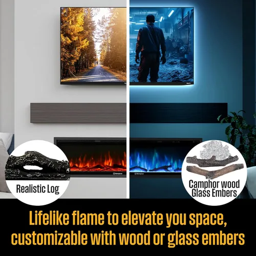 Miniatura 4 de Westinghouse Calentador eléctrico de chimenea de 50 pulgadas, compatible con Alexa y Google Home, montaje en pared o empotrado en la pared