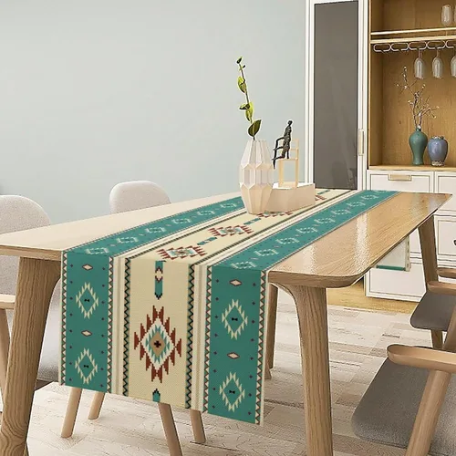 Miniatura 13 de Camino de mesa étnico del suroeste, navajo tribal nativo americano, bohemio, patrón geométrico azteca, camino de mesa para cocina, mesa de comedor