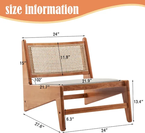 Miniatura 2 de HAOBO Home Silla de ratán moderna de mediados de siglo para lectura, sala de estar, dormitorio, hogar