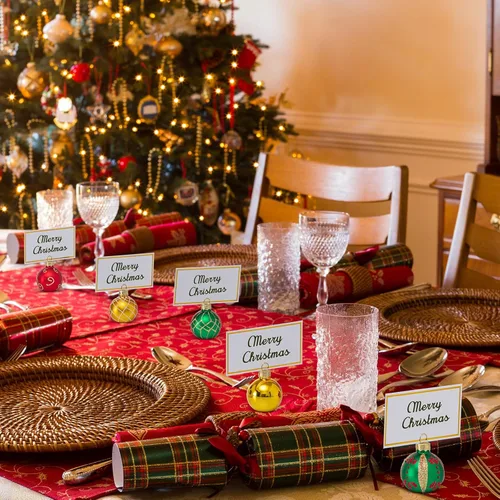 Miniatura 6 de Nitial Portadores de Tarjetas de Lugar de Adorno Navideño con Tarjetas de Nombre de Vidrio Rojo Verde Dorado Portadores de Números de Mesa Portador