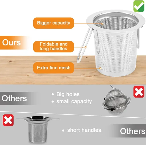 Miniatura 6 de Paquete de 2 coladores de té, cesta infusora de té de acero inoxidable que se asienta en tazas, infusores de té Evmliy para té suelto, difusor de té