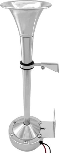 Miniatura 2 de ISURE MARINE Bocina de trompeta individual de acero inoxidable de 12 V, juego completo, tono bajo, 15-3/4 pulgadas, bocina eléctrica impermeable