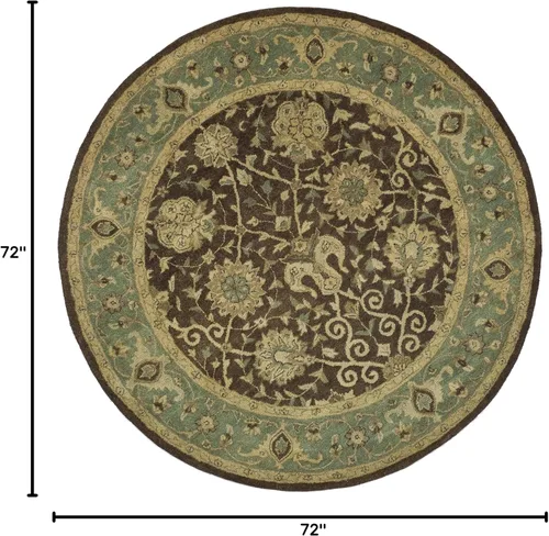 Miniatura 2 de SAFAVIEH Colección Antigüedades - Alfombra de 6' redonda, marrón y verde, hecha a mano, diseño oriental tradicional de lana, ideal para áreas
