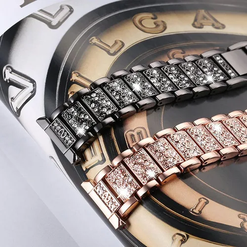 Miniatura 4 de Correa compatible con Amazfit Bip 5, Lamshaw de liberación rápida de 0.86 pulgadas para mujer, correa de repuesto ajustable de metal con diamantes