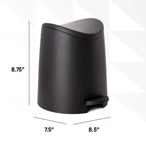 Miniatura 2 de Superio MIni - Basurero de plástico con tapa, 3 litros, color negro, moderno, curvado, con pedal de pie, mini cubo de basura de cocina, cierre