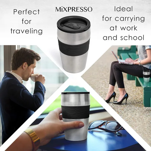Miniatura 7 de Mixpresso Cafetera Personal de Una Sola Porción y Taza de Viaje de 14oz, Cafetera Pequeña de Goteo y Termo, Apagado Automático y Filtro Negro