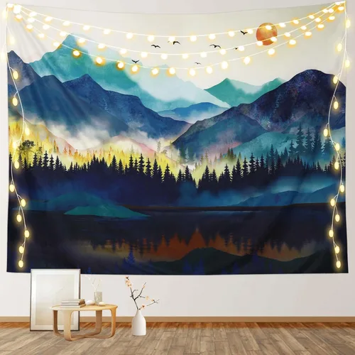 Miniatura 10 de RosieLily Tapiz de arte de pared, tapiz de naturaleza de montaña azul, 13 pulgadas de ancho x 51 pulgadas de alto, para decoración de pared