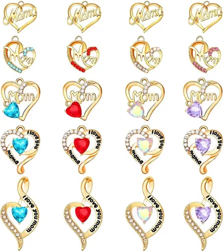 18/20 dijes para mamá para hacer joyas, diamantes de imitación, corazón, cumpleaños, día de la madre, dije con letras para mamá mamá para hacer