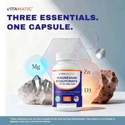 Miniatura 4 de Vitamatic Magnesio (de bisglicinato y óxido) con vitamina D3 y zinc - 120 cápsulas vegetales - Apoya la salud muscular, articulaciones, nervios