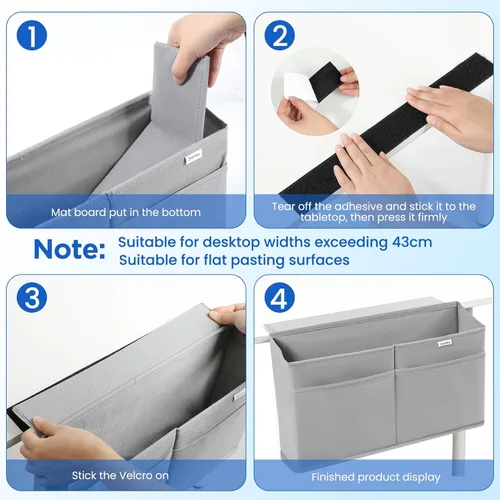 Miniatura 3 de Organizador colgante lateral de escritorio, bolsa de almacenamiento adhesiva con bolsillos para revista, iPad, cuaderno, para mesas auxiliares