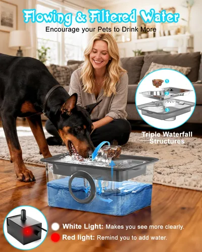 Miniatura 8 de Fuente de agua para perros grandes, fuente de agua para mascotas de acero inoxidable 304 de 12 litros con 5 filtros y 2 bombas de agua