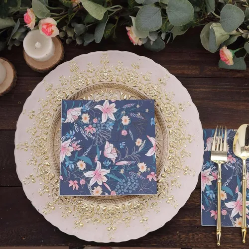 Efavormart - Paquete de 20 servilletas de papel con diseño floral de lirio de agua azul marino, suaves, de 2 capas, altamente absorbentes,