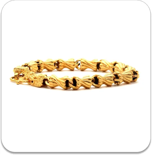 Miniatura 2 de Pulsera chapada en oro de 18 quilates con cabeza de dragón, pulsera de eslabones de chorro de arena, Metal, Sin gemas.