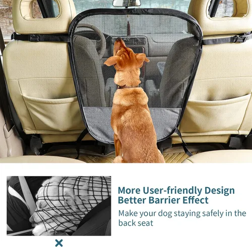 Miniatura 6 de Petsfit Barrera de coche para perro, barrera para mascotas, malla para asiento trasero de perro con cuerda de ajuste y gancho, adecuada