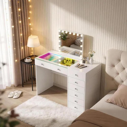 Miniatura 2 de VANITII - Espejo Hollywood con luces, altavoz con carga USB, espejo de maquillaje iluminado con bombillas, 3 modos de iluminación y espejo