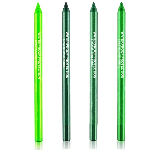 Go Ho Juego de lápices de sombra de ojos verdes de 4 colores, kit de lápiz delineador de ojos metálico, mate y brillante, barra de sombra de ojos