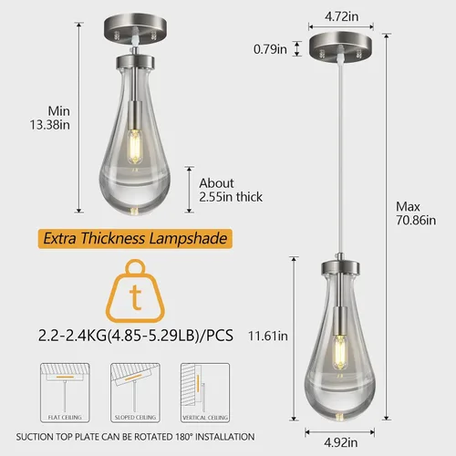 Miniatura 2 de Luces colgantes de gota de lluvia, lámparas colgantes de níquel en forma de lágrima para isla de cocina, lámparas colgantes de cristal sólido