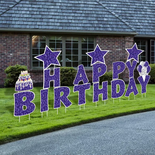 Miniatura 12 de Jetec 18 Piezas de Carteles de Cumpleaños para Patio con Estacas, Carteles de Cumpleaños al Aire Libre de 16 Pulgadas, Decoraciones de Cumpleaños