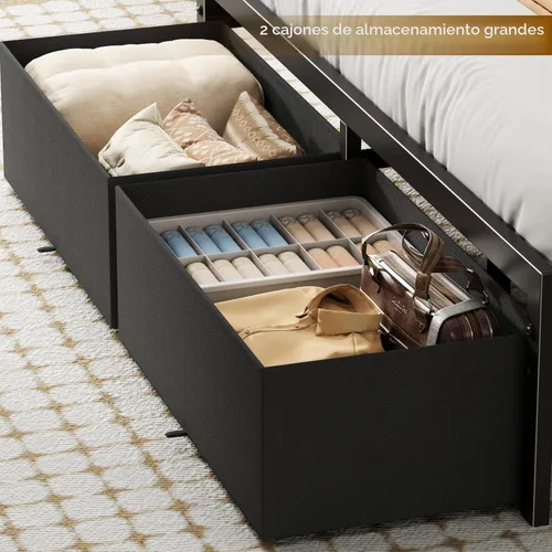 Miniatura 5 de Furnulem Base de cama tamaño Queen con almacenamiento de cabecero, base de cama de plataforma tamaño Queen con 2 cajones, estación de carga y luces