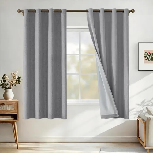 Miniatura 66 de Cortinas de lino 100% opacas para dormitorio, cortinas opacas de 45 pulgadas de largo, cortinas de oscurecimiento de habitación para sala de estar