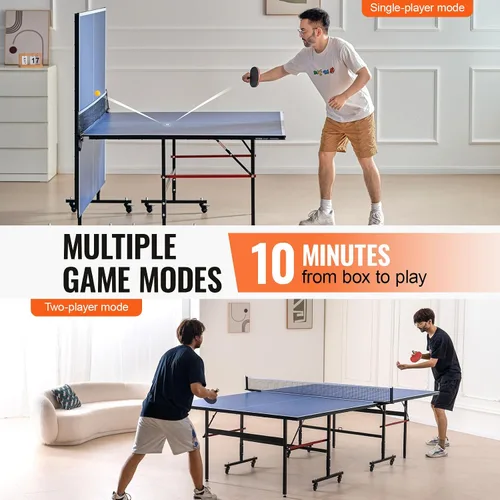 Miniatura 4 de VEVOR Mesa de ping pong, juego de tenis de mesa profesional, mesa de tenis de mesa portátil de MDF para interiores, mesa de ping pong plegable