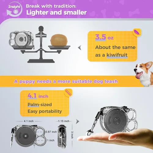 Miniatura 2 de Correa retráctil de 10 pies para perros pequeños, cachorros y gatos, 360° sin enredos, freno de una mano, aplicable a mascotas de tamaño pequeño