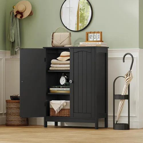 Miniatura 2 de Iwell Armario de baño, armario de almacenamiento de baño con 2 puertas y 3 estantes, 3 alturas disponibles, para sala de estar, entrada, cocina