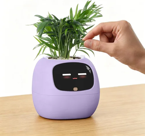 Miniatura 9 de PLANTSIO Plantera inteligente para mascotas con robot de orientación en el cuidado de plantas con emojis, adorable compañero de plantas con rica