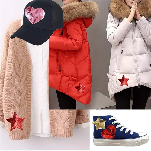 Miniatura 5 de Paquete de 10 parches bordados con lentejuelas brillantes de 5 estrellas para coser con apliques, color rojo
