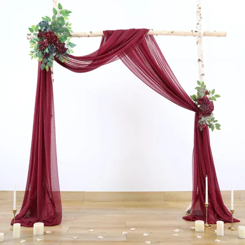 Miniatura 2 de gogoparti Tela drapeada para arco de boda, cortinas de arco burdeos, cortina de telón de fondo transparente para ceremonias, fiestas, cabinas