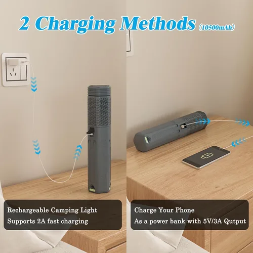 Miniatura 6 de Luz telescópica para campamento con soporte, linterna de campamento recargable de 10500 mAh, linterna portátil regulable con bolsa