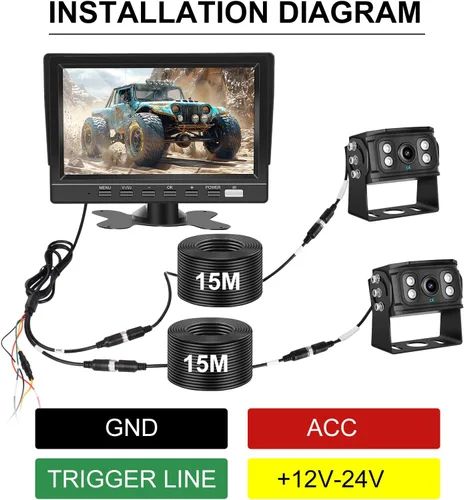 Miniatura 7 de Cámara de respaldo dual RV de 7 pulgadas, pantalla 4K, grabación en bucle, sistema de control de voz IP68, cámara de visión trasera nocturna