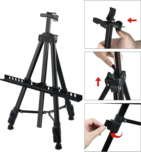Miniatura 4 de Caballete de artista para exhibición, RRFTOK trípode de metal ajustable para pintar lienzos con altura de 21 a 66 pulgadas con triángulo reforzado